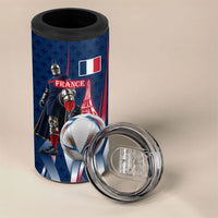 Personalized France Football Knight 4 in 1 Can Cooler Tumbler Medieval Knight Soccer Concept With Eiffel Tower