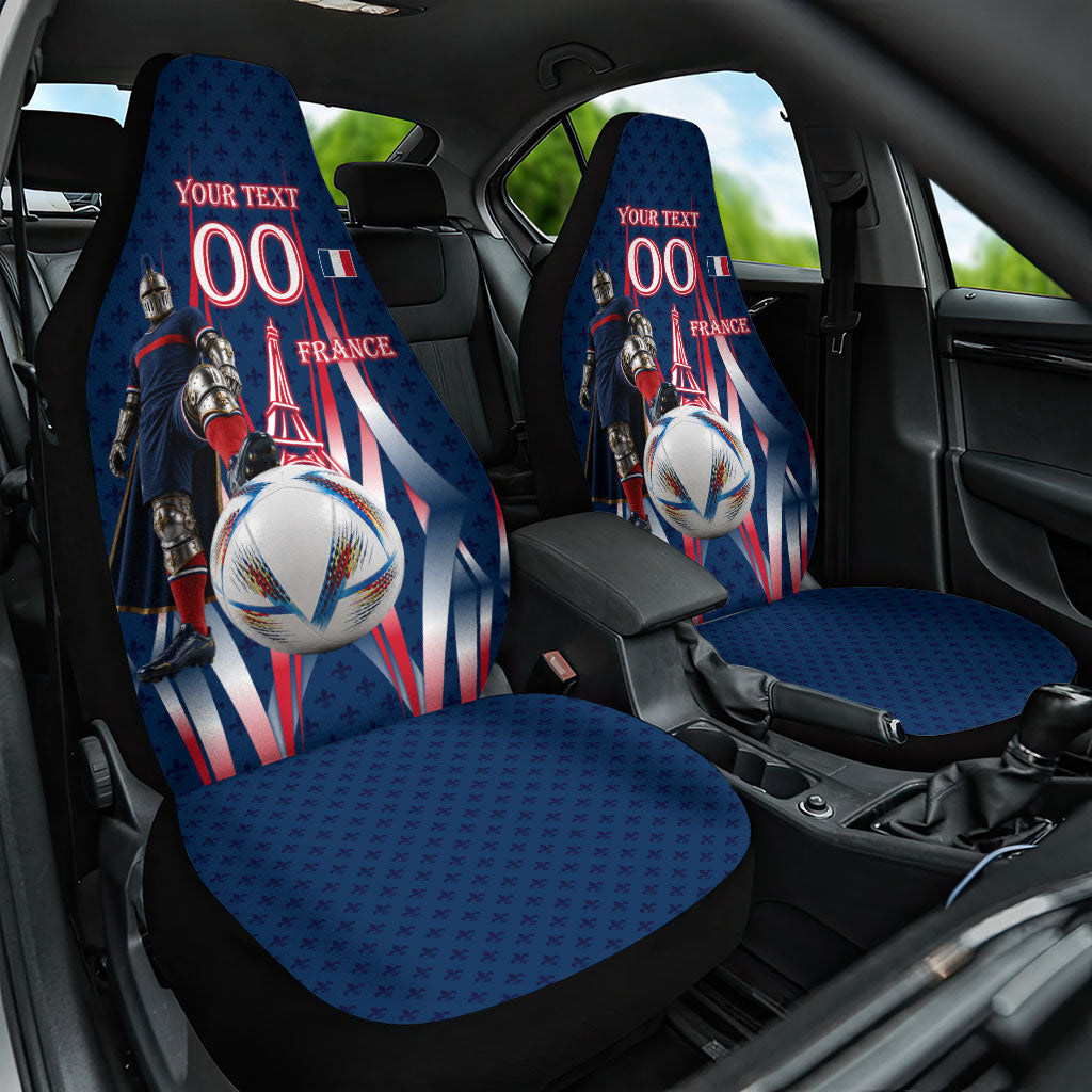 Personalized France Football Knight Car Seat Cover Medieval Knight Soccer Concept With Eiffel Tower