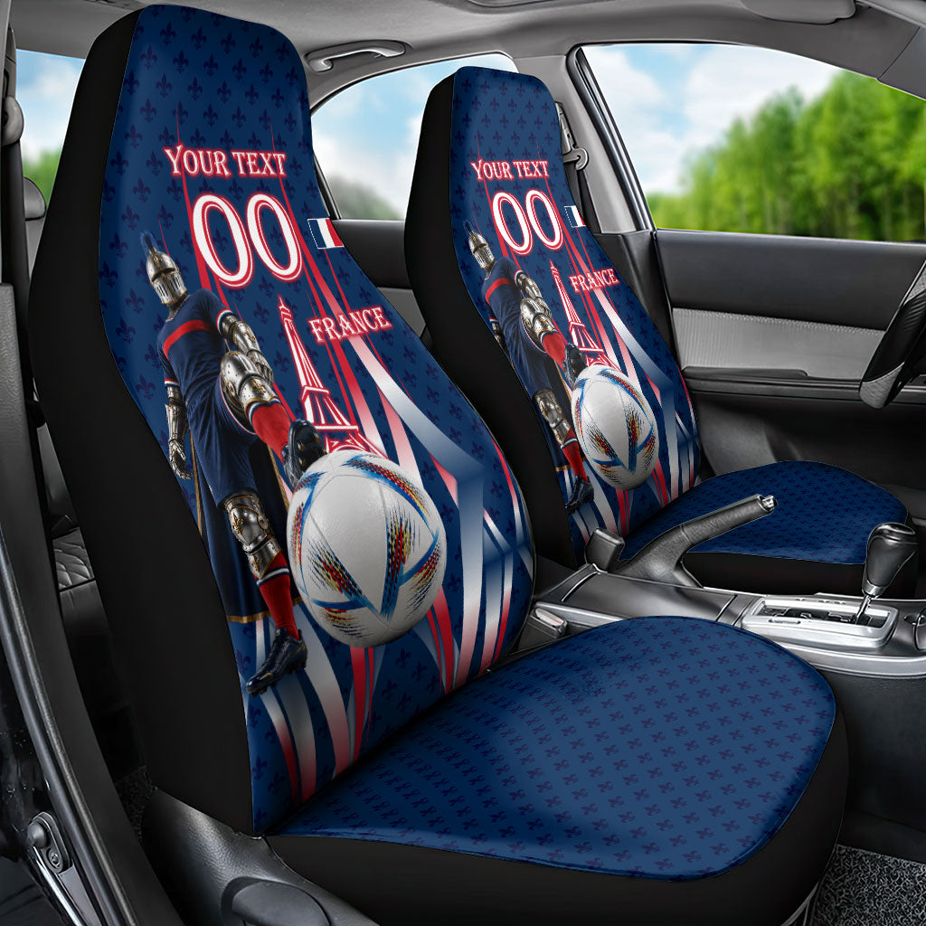 Personalized France Football Knight Car Seat Cover Medieval Knight Soccer Concept With Eiffel Tower