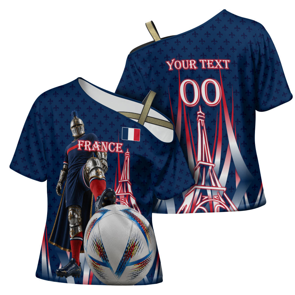 Personalized France Football Knight Cross Shoulder Shirt Medieval Knight Soccer Concept With Eiffel Tower