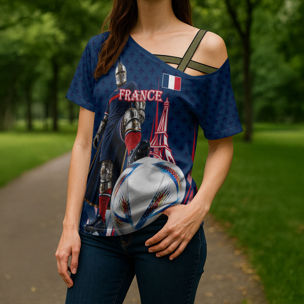 Personalized France Football Knight Cross Shoulder Shirt Medieval Knight Soccer Concept With Eiffel Tower