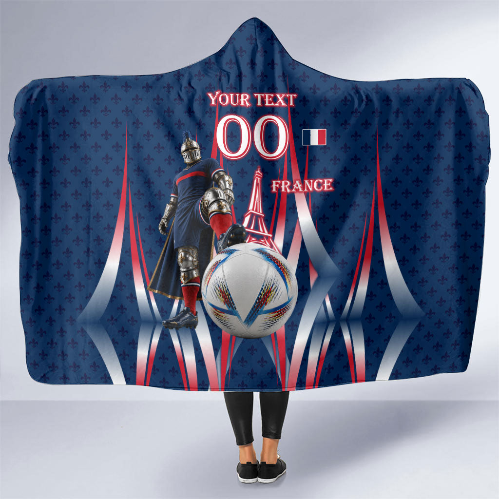 Personalized France Football Knight Hooded Blanket Medieval Knight Soccer Concept With Eiffel Tower