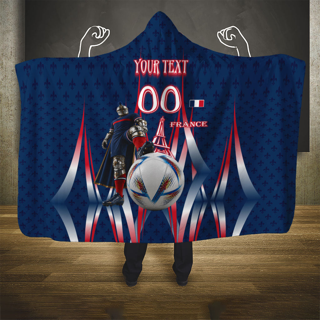 Personalized France Football Knight Hooded Blanket Medieval Knight Soccer Concept With Eiffel Tower