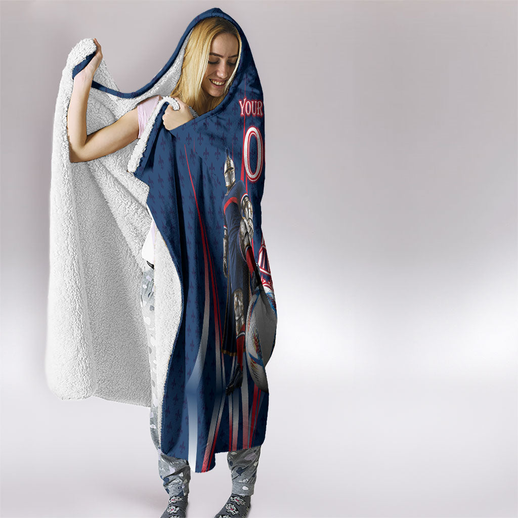 Personalized France Football Knight Hooded Blanket Medieval Knight Soccer Concept With Eiffel Tower