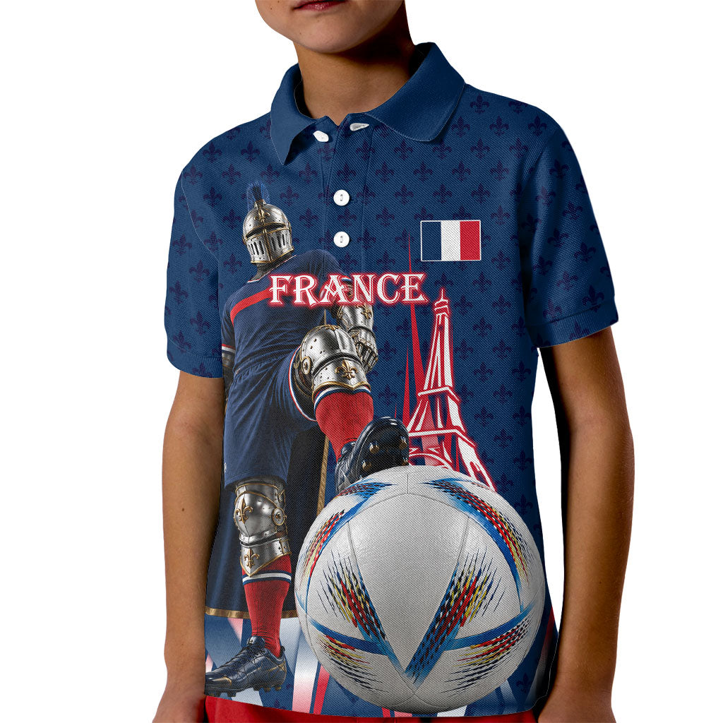Personalized France Football Knight Kid Polo Shirt Medieval Knight Soccer Concept With Eiffel Tower