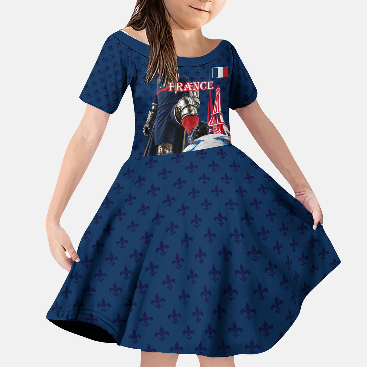 Personalized France Football Knight Kid Short Sleeve Dress Medieval Knight Soccer Concept With Eiffel Tower