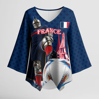 Personalized France Football Knight Kimono Sleeve Blouse Medieval Knight Soccer Concept With Eiffel Tower