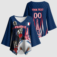 Personalized France Football Knight Kimono Sleeve Blouse Medieval Knight Soccer Concept With Eiffel Tower