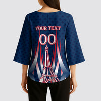 Personalized France Football Knight Kimono Sleeve Blouse Medieval Knight Soccer Concept With Eiffel Tower