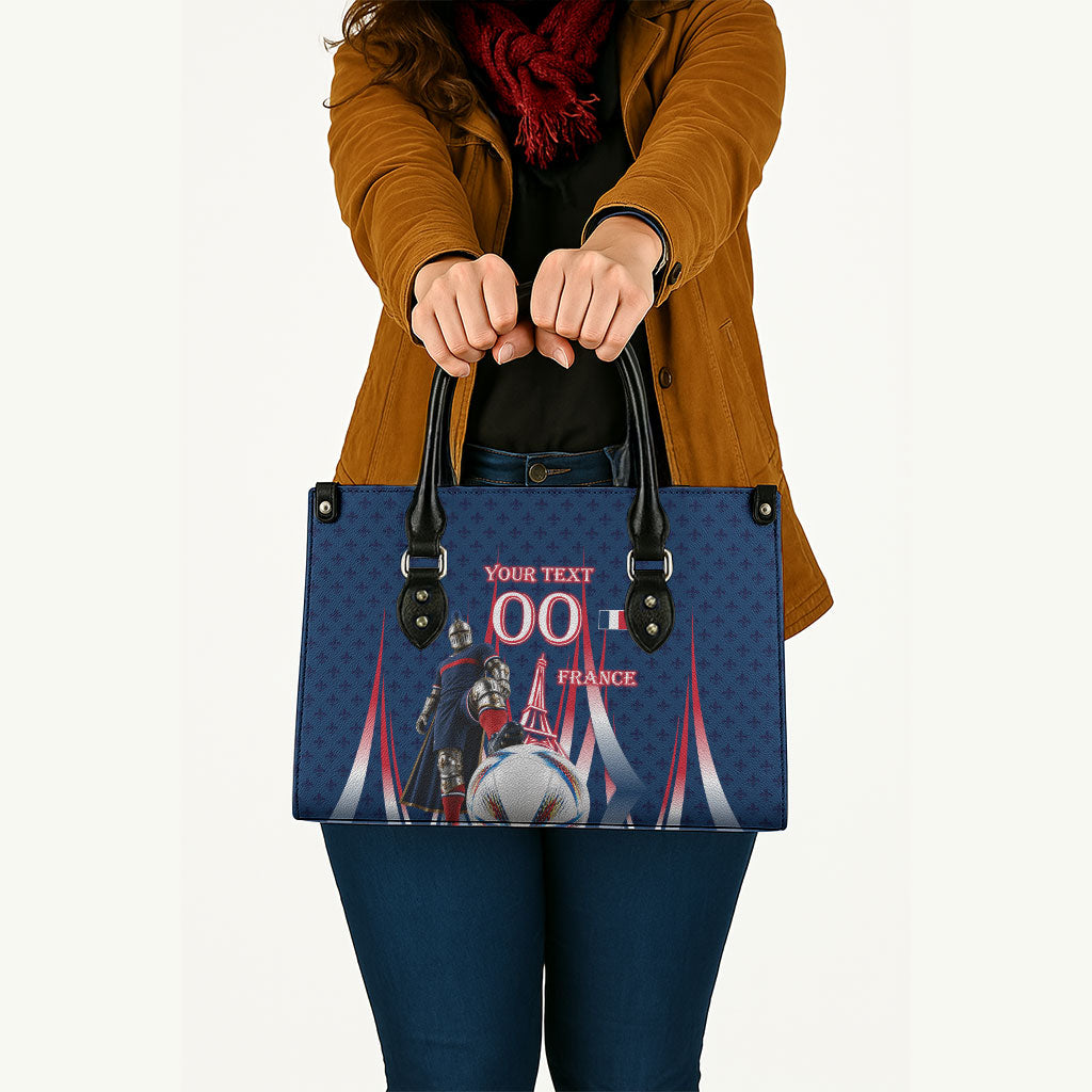 Personalized France Football Knight Leather Bag Medieval Knight Soccer Concept With Eiffel Tower