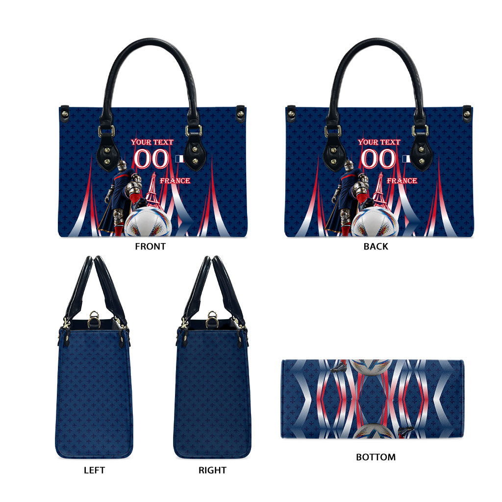 Personalized France Football Knight Leather Bag Medieval Knight Soccer Concept With Eiffel Tower