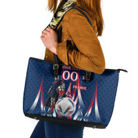 Personalized France Football Knight Leather Tote Bag Medieval Knight Soccer Concept With Eiffel Tower