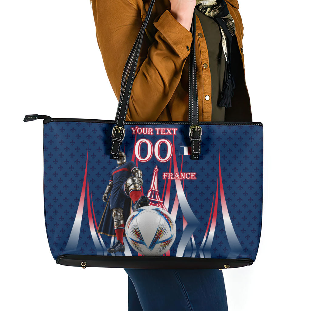 Personalized France Football Knight Leather Tote Bag Medieval Knight Soccer Concept With Eiffel Tower
