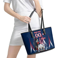 Personalized France Football Knight Leather Tote Bag Medieval Knight Soccer Concept With Eiffel Tower