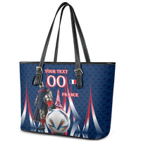 Personalized France Football Knight Leather Tote Bag Medieval Knight Soccer Concept With Eiffel Tower