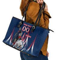 Personalized France Football Knight Leather Tote Bag Medieval Knight Soccer Concept With Eiffel Tower