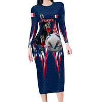 Personalized France Football Knight Long Sleeve Bodycon Dress Medieval Knight Soccer Concept With Eiffel Tower