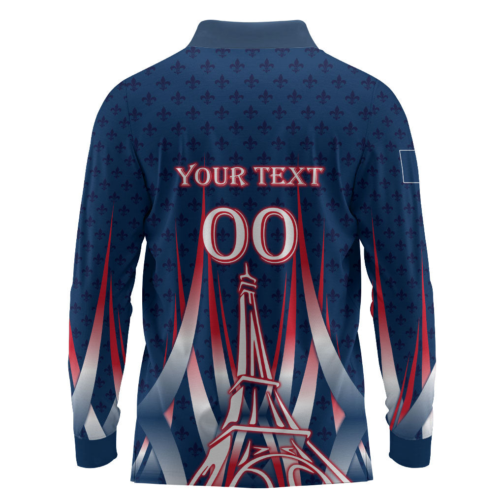 Personalized France Football Knight Long Sleeve Polo Shirt Medieval Knight Soccer Concept With Eiffel Tower