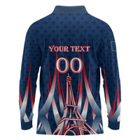 Personalized France Football Knight Long Sleeve Polo Shirt Medieval Knight Soccer Concept With Eiffel Tower