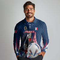 Personalized France Football Knight Long Sleeve Polo Shirt Medieval Knight Soccer Concept With Eiffel Tower