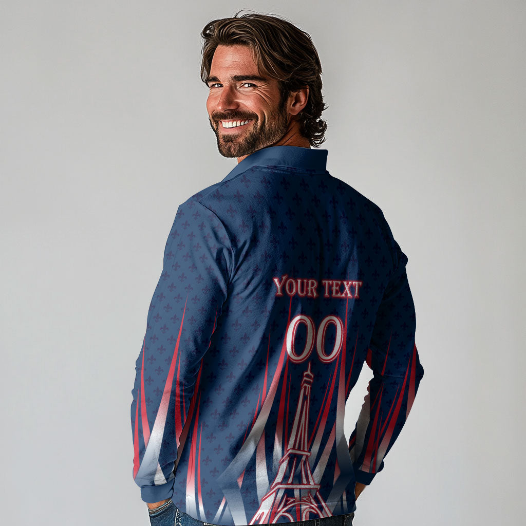 Personalized France Football Knight Long Sleeve Polo Shirt Medieval Knight Soccer Concept With Eiffel Tower
