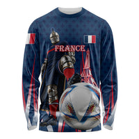 Personalized France Football Knight Long Sleeve Shirt Medieval Knight Soccer Concept With Eiffel Tower