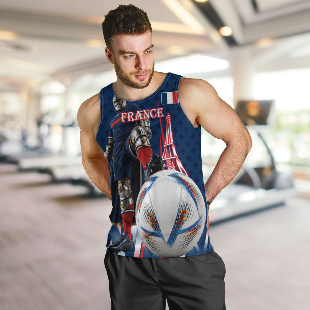Personalized France Football Knight Men Tank Top Medieval Knight Soccer Concept With Eiffel Tower