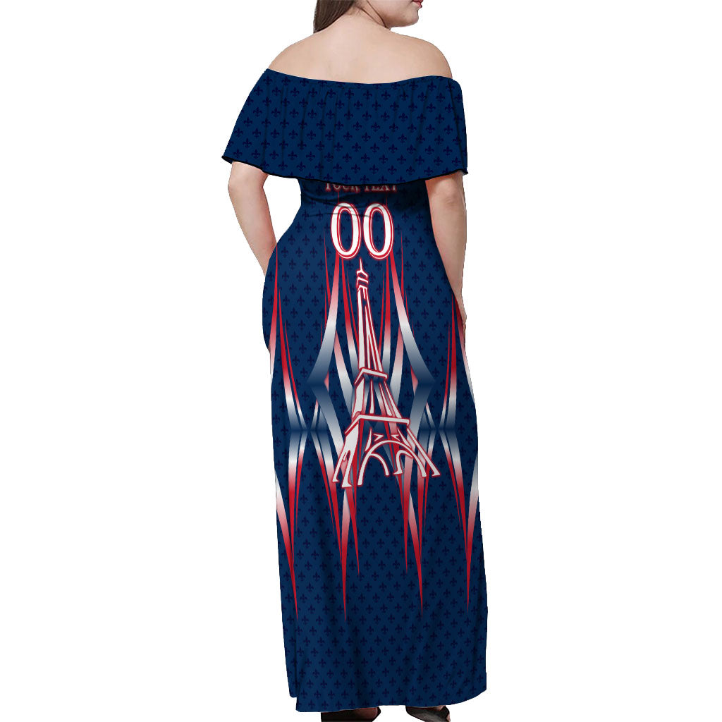 Personalized France Football Knight Off Shoulder Maxi Dress Medieval Knight Soccer Concept With Eiffel Tower