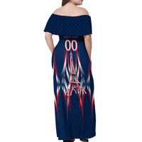 Personalized France Football Knight Off Shoulder Maxi Dress Medieval Knight Soccer Concept With Eiffel Tower