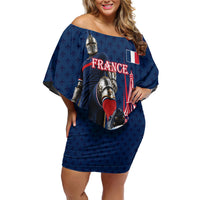 Personalized France Football Knight Off Shoulder Short Dress Medieval Knight Soccer Concept With Eiffel Tower