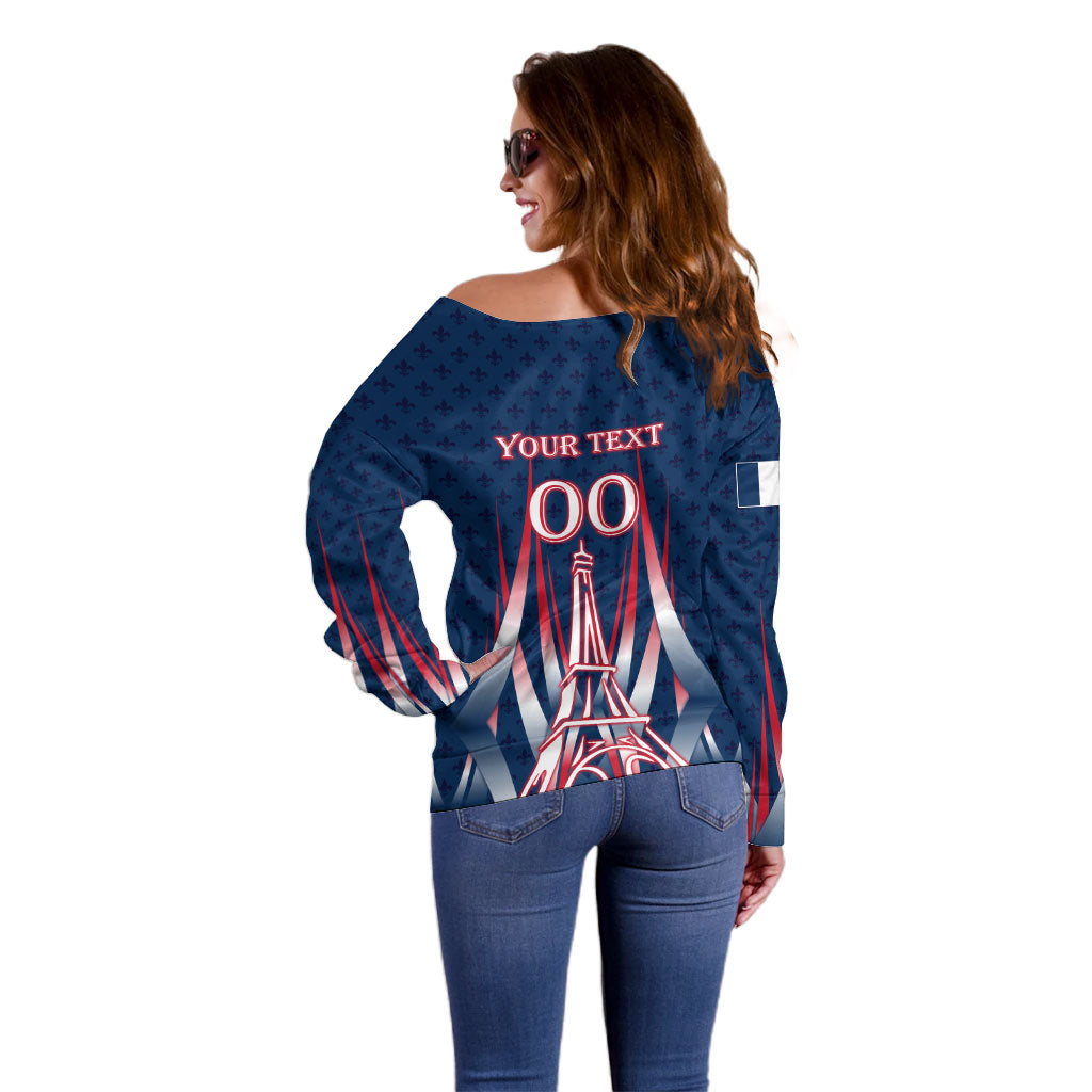 Personalized France Football Knight Off Shoulder Sweater Medieval Knight Soccer Concept With Eiffel Tower
