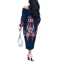Personalized France Football Knight Off The Shoulder Long Sleeve Dress Medieval Knight Soccer Concept With Eiffel Tower