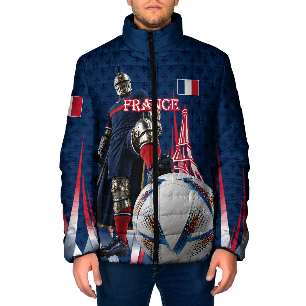 Personalized France Football Knight Padded Jacket Medieval Knight Soccer Concept With Eiffel Tower