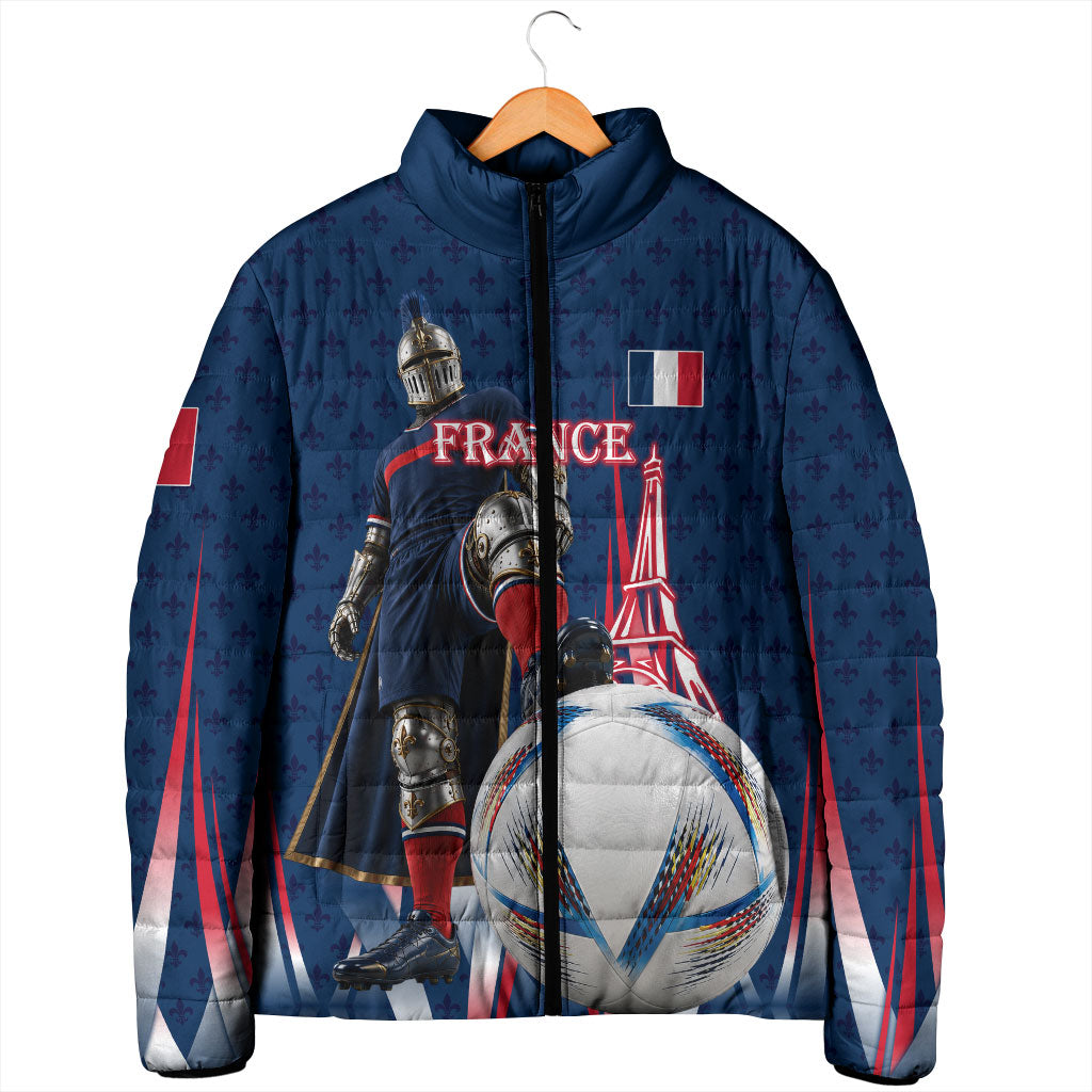 Personalized France Football Knight Padded Jacket Medieval Knight Soccer Concept With Eiffel Tower