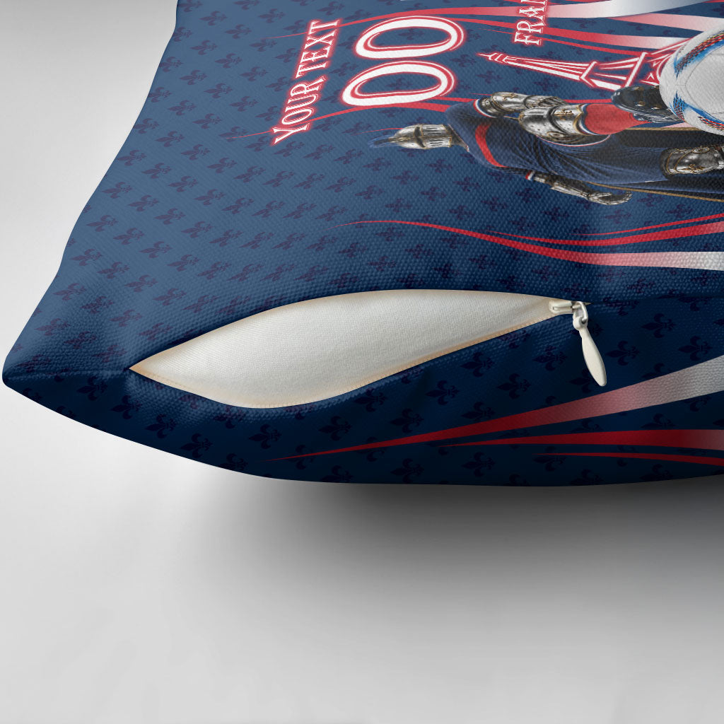 Personalized France Football Knight Pillow Cover Medieval Knight Soccer Concept With Eiffel Tower