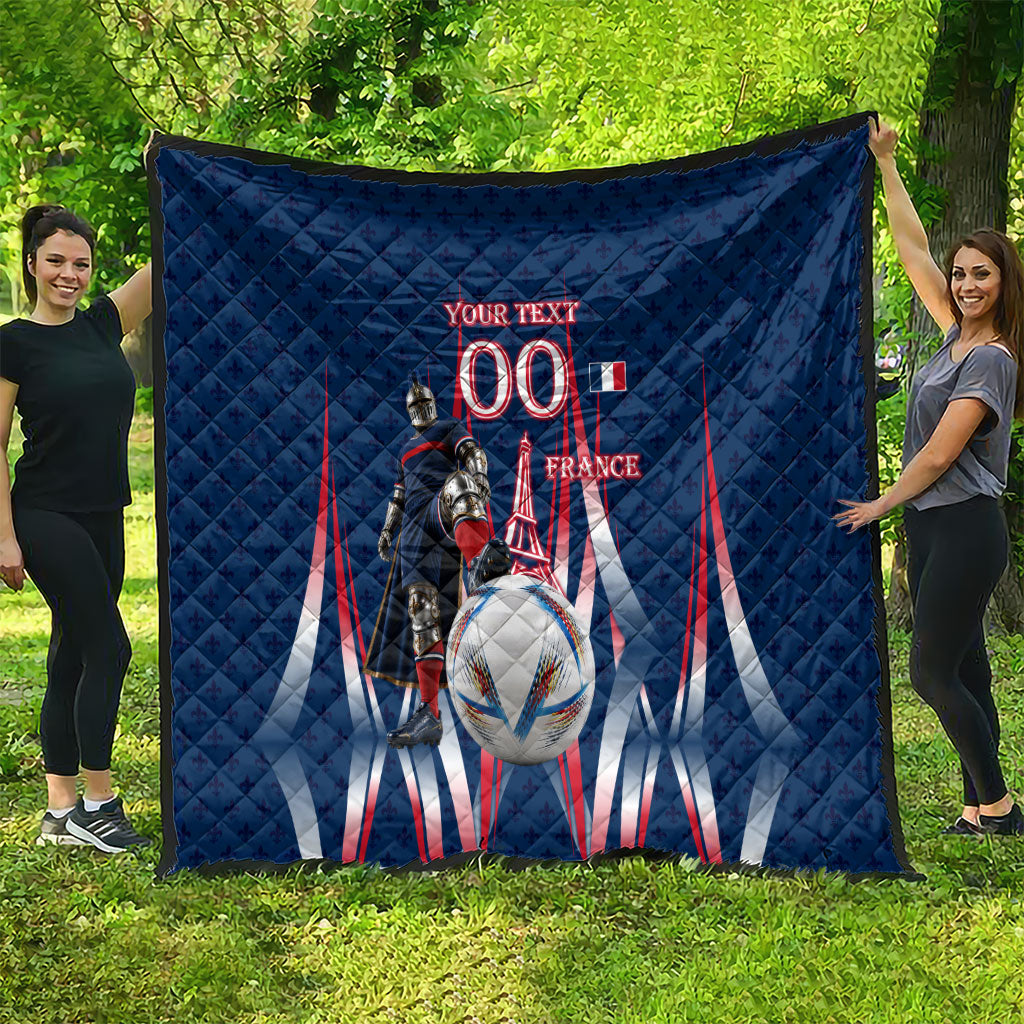 Personalized France Football Knight Quilt Medieval Knight Soccer Concept With Eiffel Tower