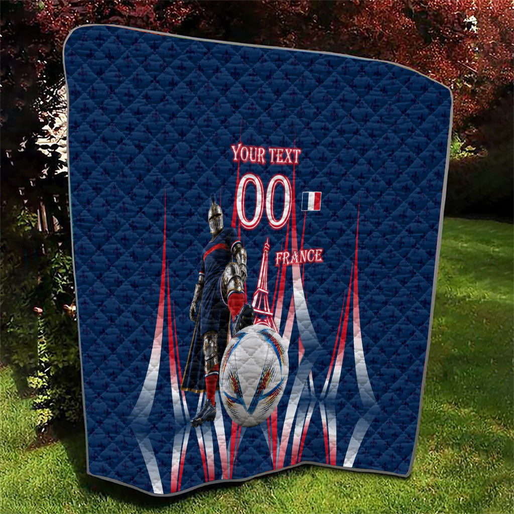 Personalized France Football Knight Quilt Medieval Knight Soccer Concept With Eiffel Tower