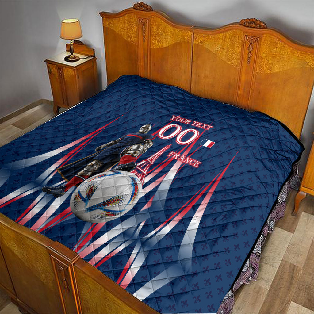 Personalized France Football Knight Quilt Medieval Knight Soccer Concept With Eiffel Tower