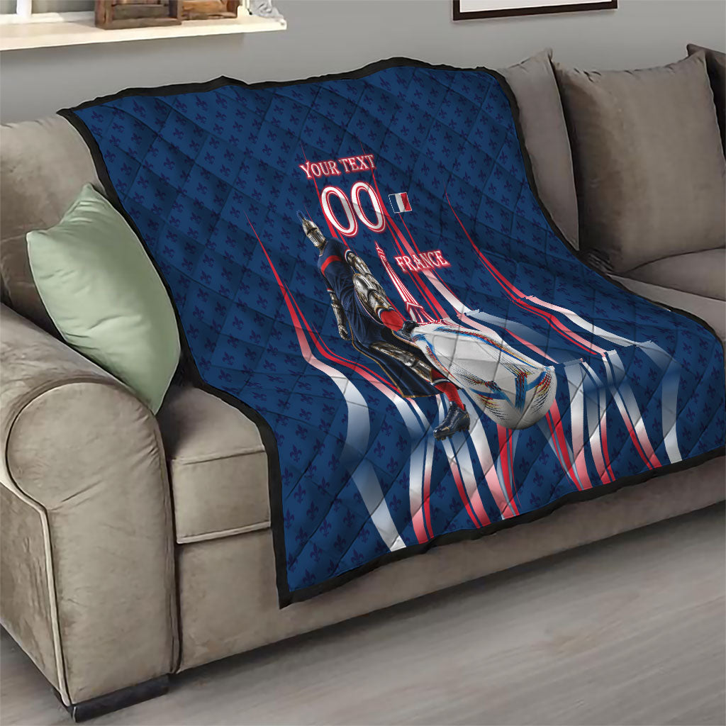 Personalized France Football Knight Quilt Medieval Knight Soccer Concept With Eiffel Tower
