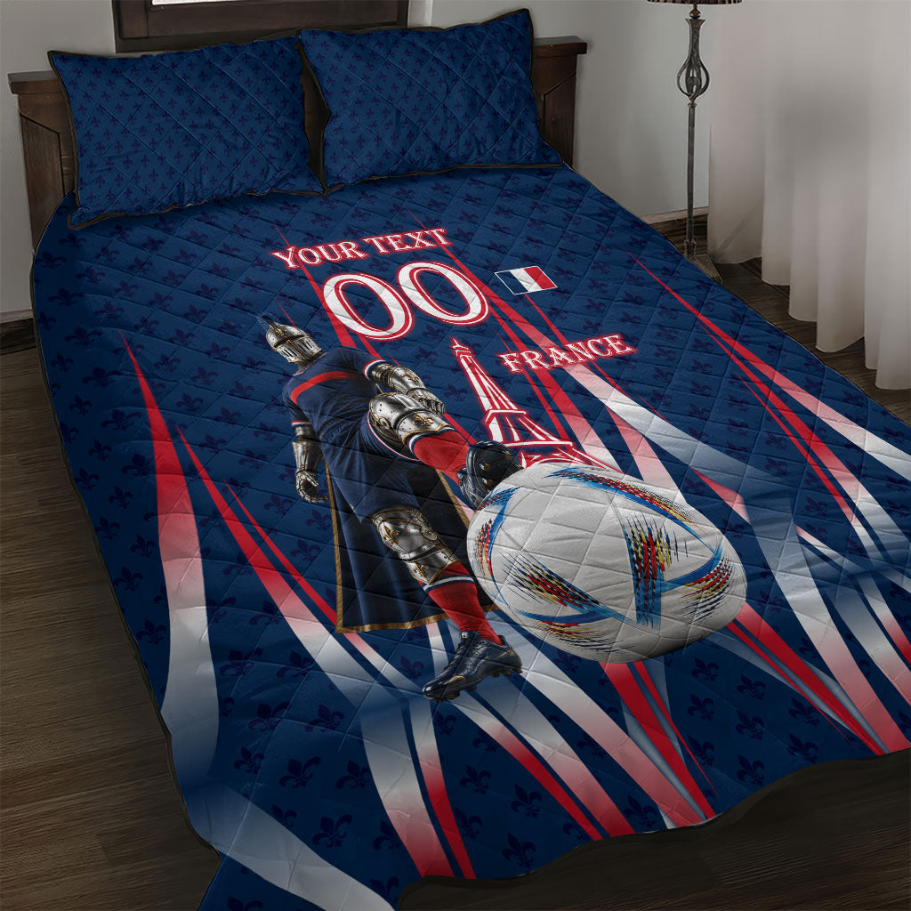 Personalized France Football Knight Quilt Bed Set Medieval Knight Soccer Concept With Eiffel Tower