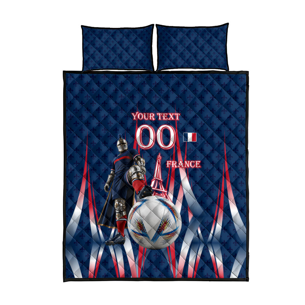 Personalized France Football Knight Quilt Bed Set Medieval Knight Soccer Concept With Eiffel Tower