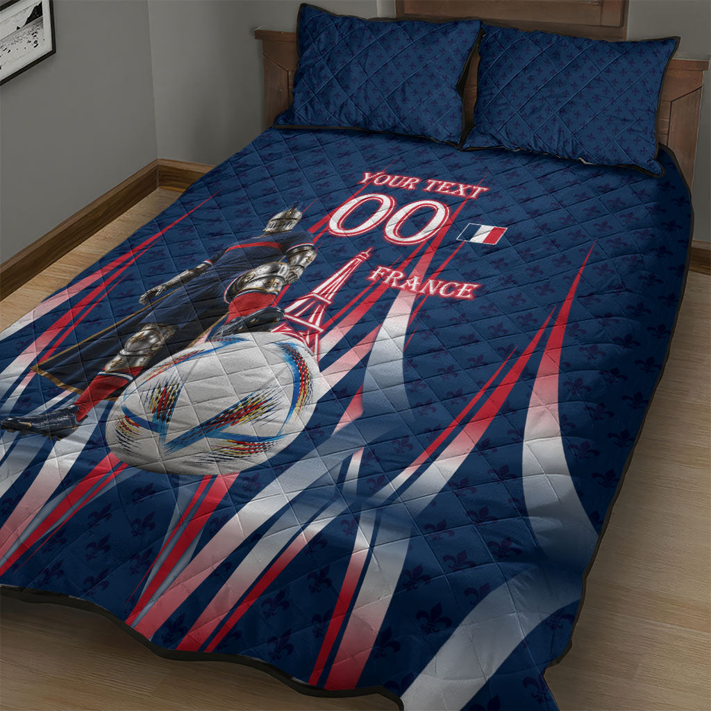 Personalized France Football Knight Quilt Bed Set Medieval Knight Soccer Concept With Eiffel Tower