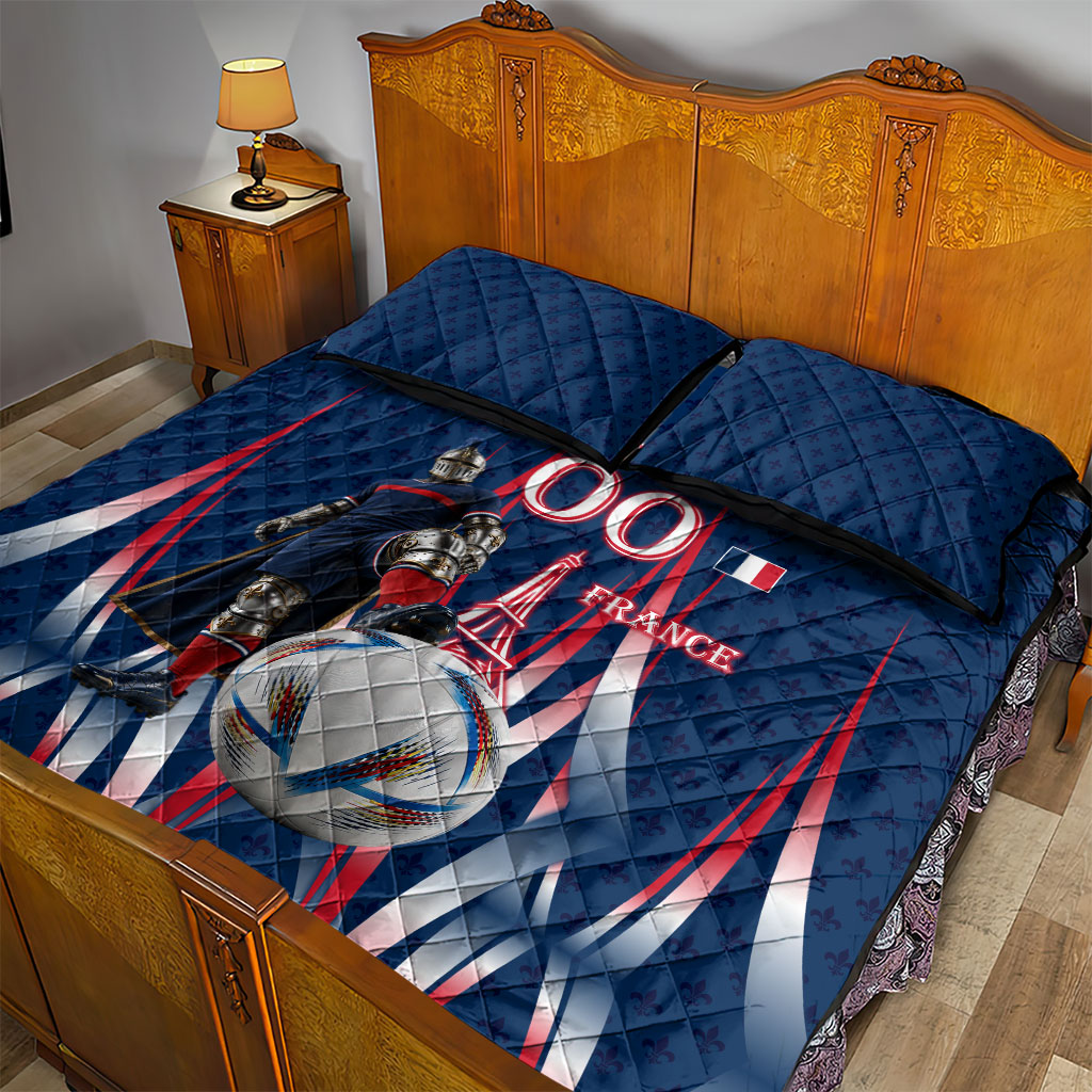 Personalized France Football Knight Quilt Bed Set Medieval Knight Soccer Concept With Eiffel Tower