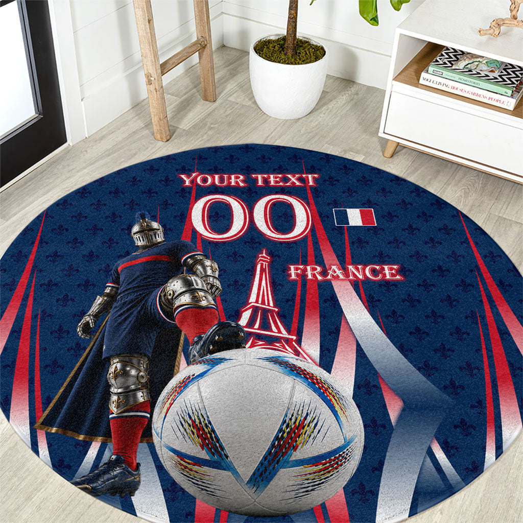 Personalized France Football Knight Round Carpet Medieval Knight Soccer Concept With Eiffel Tower