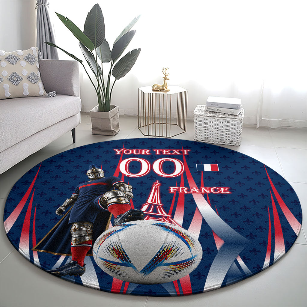 Personalized France Football Knight Round Carpet Medieval Knight Soccer Concept With Eiffel Tower