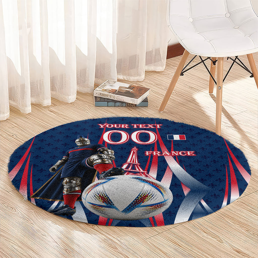 Personalized France Football Knight Round Carpet Medieval Knight Soccer Concept With Eiffel Tower