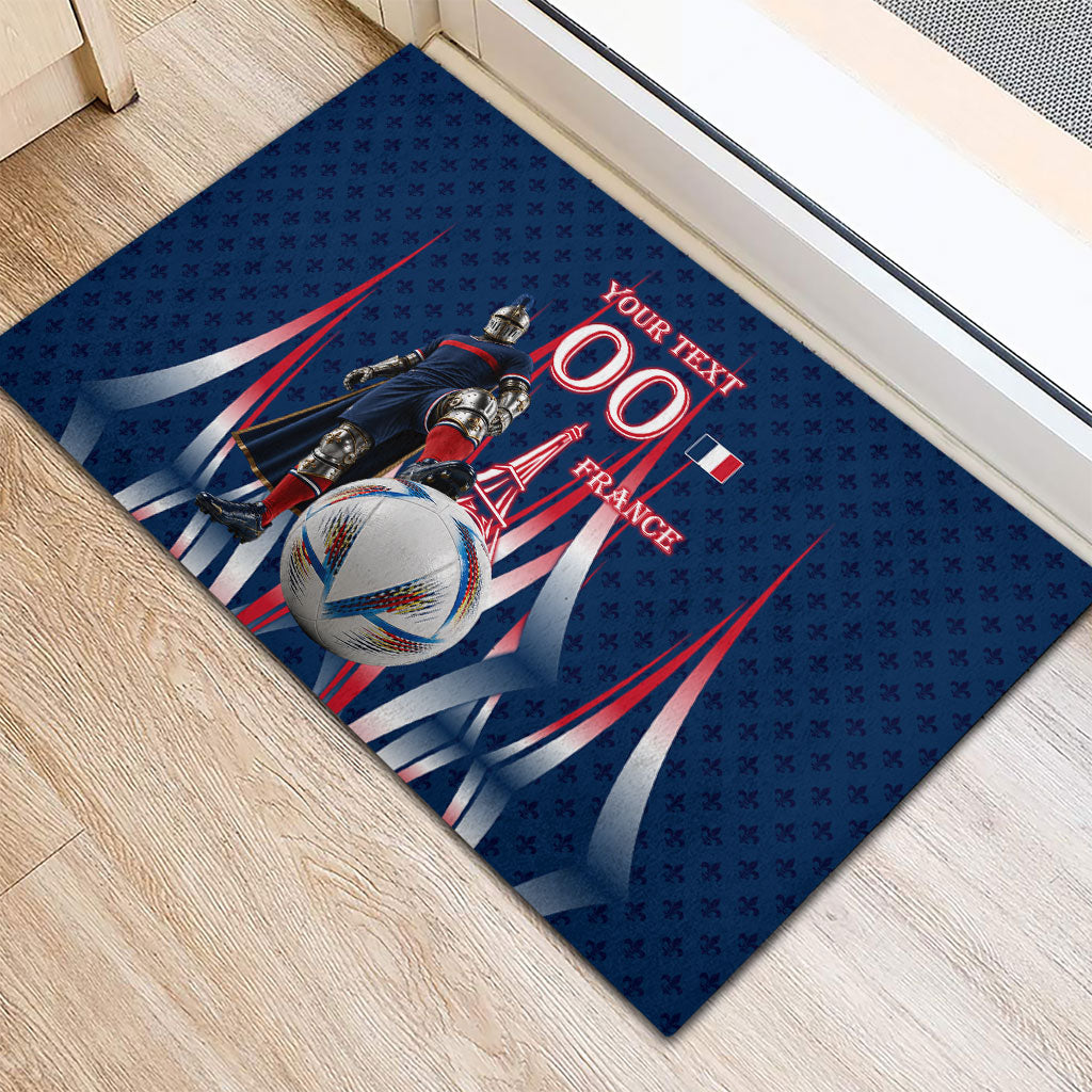 Personalized France Football Knight Rubber Doormat Medieval Knight Soccer Concept With Eiffel Tower