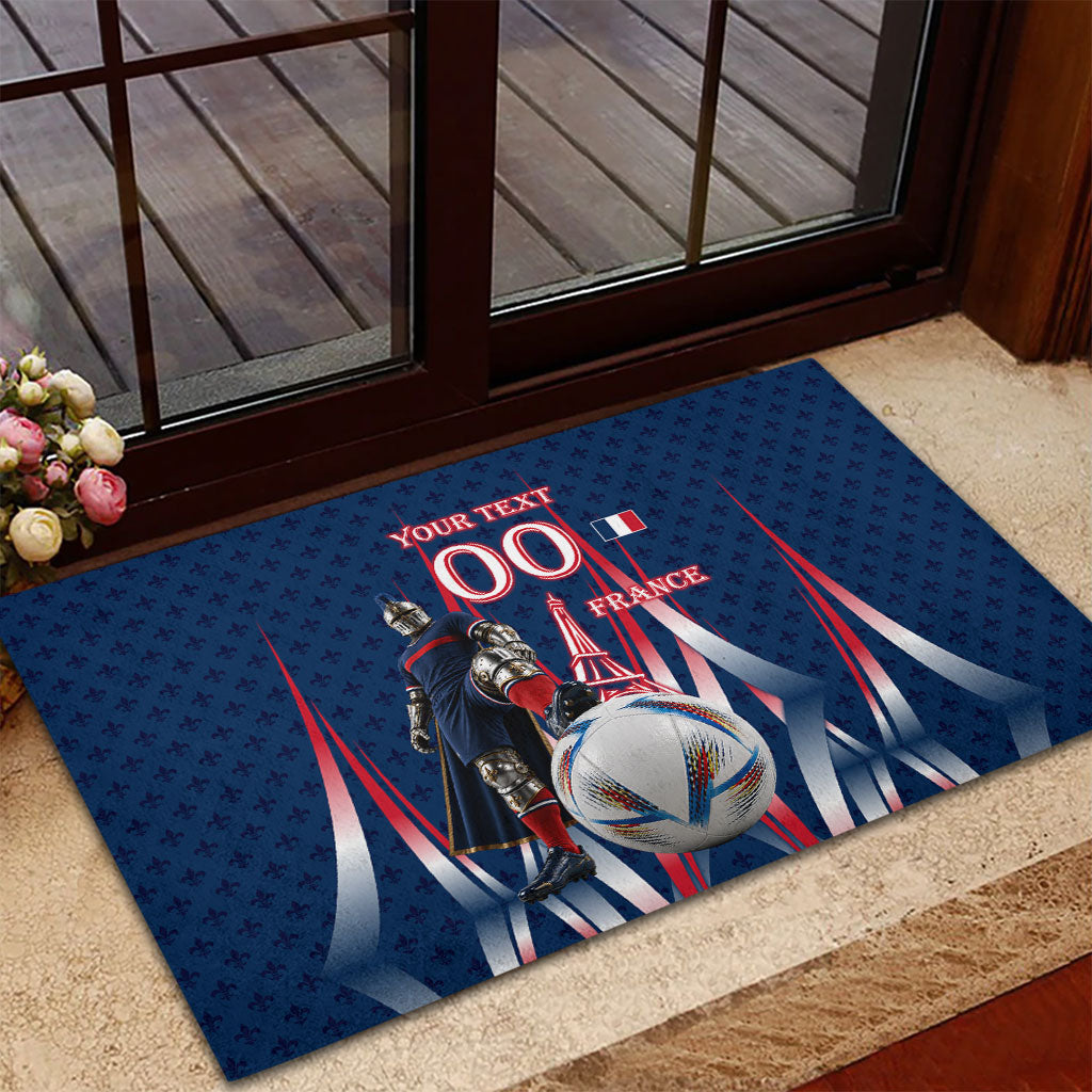 Personalized France Football Knight Rubber Doormat Medieval Knight Soccer Concept With Eiffel Tower