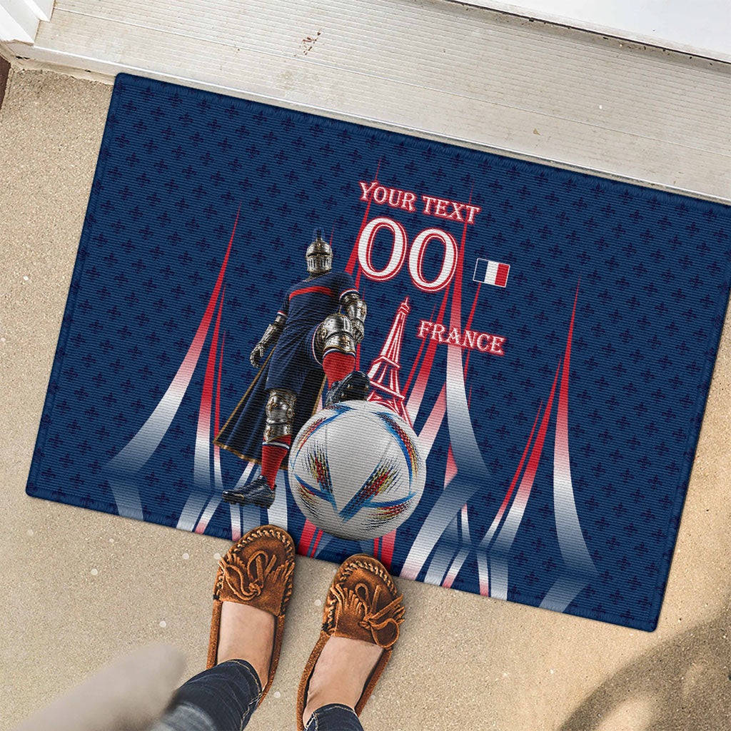 Personalized France Football Knight Rubber Doormat Medieval Knight Soccer Concept With Eiffel Tower