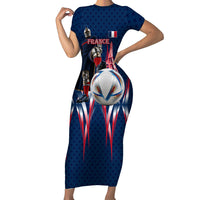 Personalized France Football Knight Short Sleeve Bodycon Dress Medieval Knight Soccer Concept With Eiffel Tower